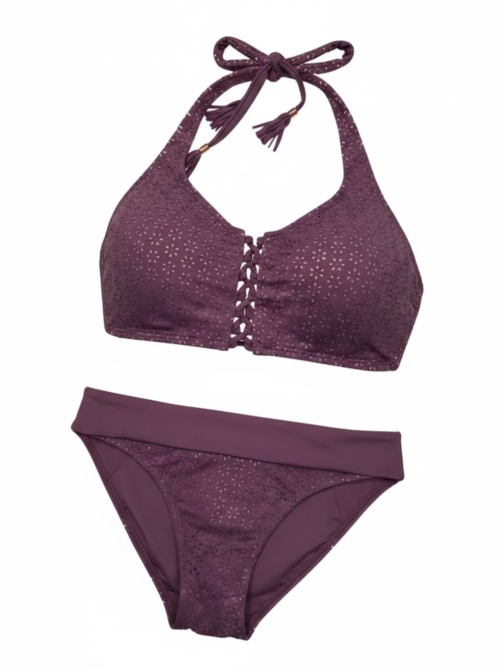 Swim Systems Laser-Cut Halter Bikini Set - Plum NWT Medium